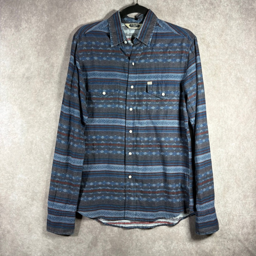 Salt Valley Western Pear Sap Shirt Men Small Blue Rick Grimes Aztec Southwestern